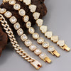 Iced Out Pink Cuban Bracelet for Women Hip Hop Gold Silver Color Crystal Heart Circle Square Bracelet 4Pcs Set Jewelry Gift