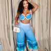 Sexy Nightclub Outfits for Women 2 Piece Set Birthday Vacation Bra Crop Top and Print Wide Leg Pants Matching Sets Beach Wear