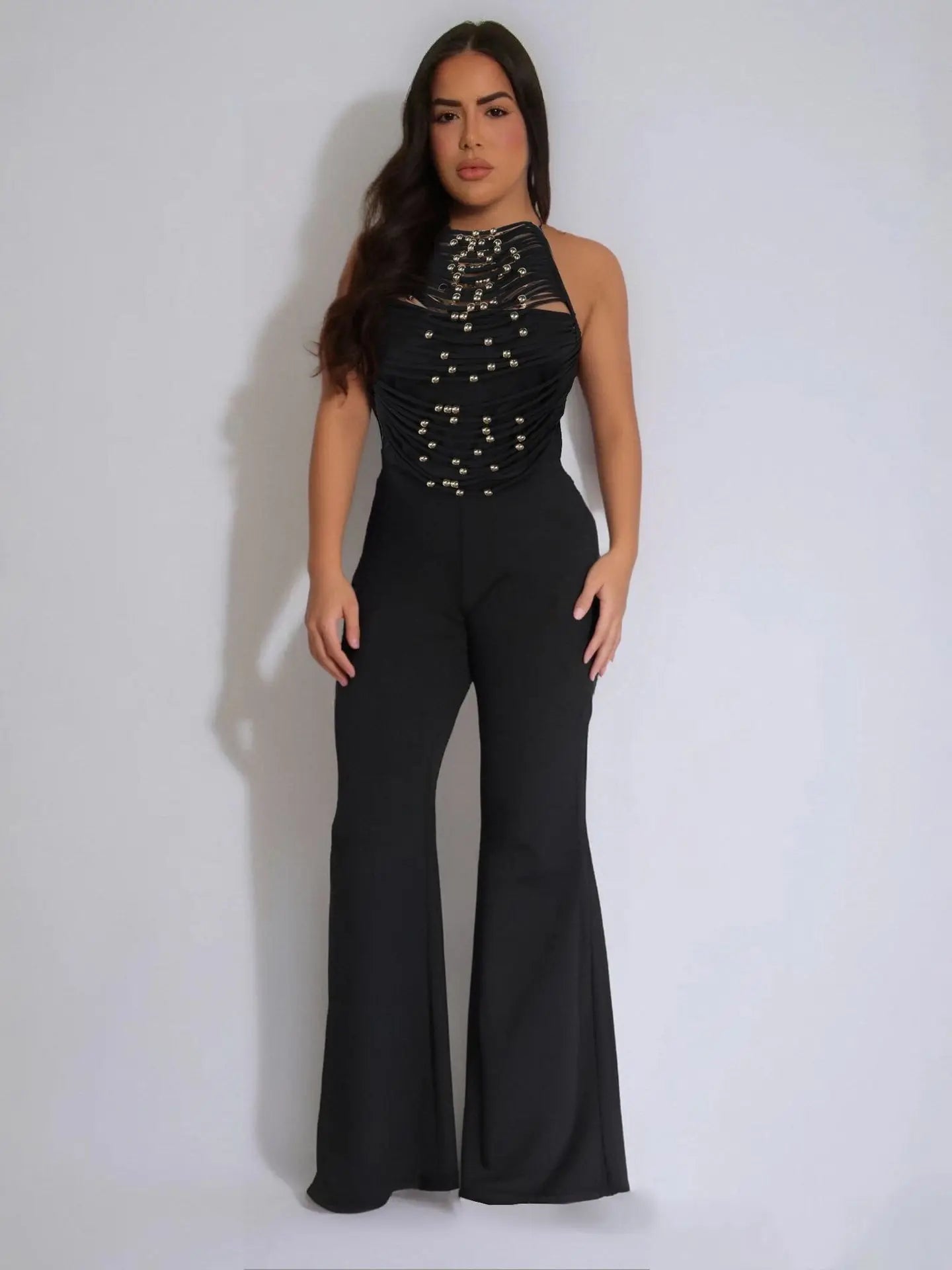 Joskaa 2025 Summer Elegant Hollow Halter Lace-Up Jumpsuits Women Hipster Sexy Backless Skinny One Piece Rompers Party Clubwear