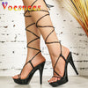 2023 New Lace-up Sandals Women Platform Summer Ladies Shoes Fashion Thin Band High Heels Pumps Plus Size Nightclub Stripper Show