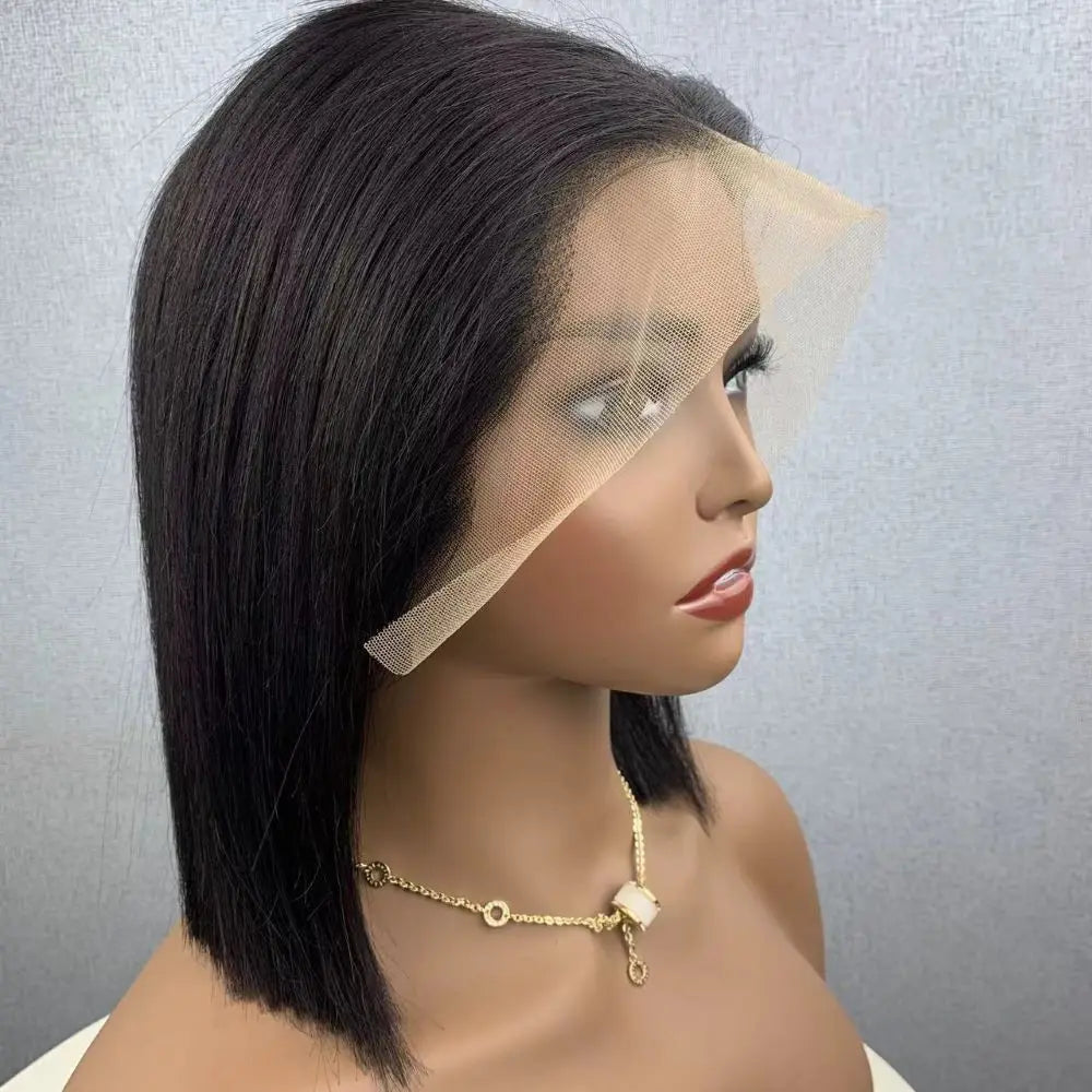 YIJIMEI 13x4 Straight Bob Wigs Human Hair Lace Frontal Wig 180% Density Natural Color Brazilian Wigs On Sale 10-14inch