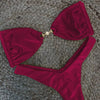 2025 New Sexy Burgundy Bikini Set with Gold Detail- Bandeau Top with High-Cut Bottoms, Perfect for Summer Beach and Pool Parties