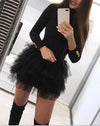 Mini Dress for Women 2023 Fashion Layered Ruffles Mesh Long Sleeve Sexy Party Skinny Dress Elegant Casual Female's Skirt Winter