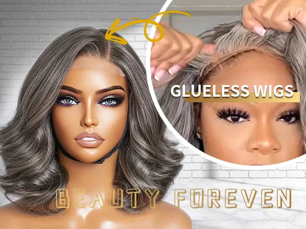 Natural Wave Gray Short Bob Salt And Peppe Glueless Closure Lace Wig Brazilian Human Hair Ready to Wear Lace Wigs For Women