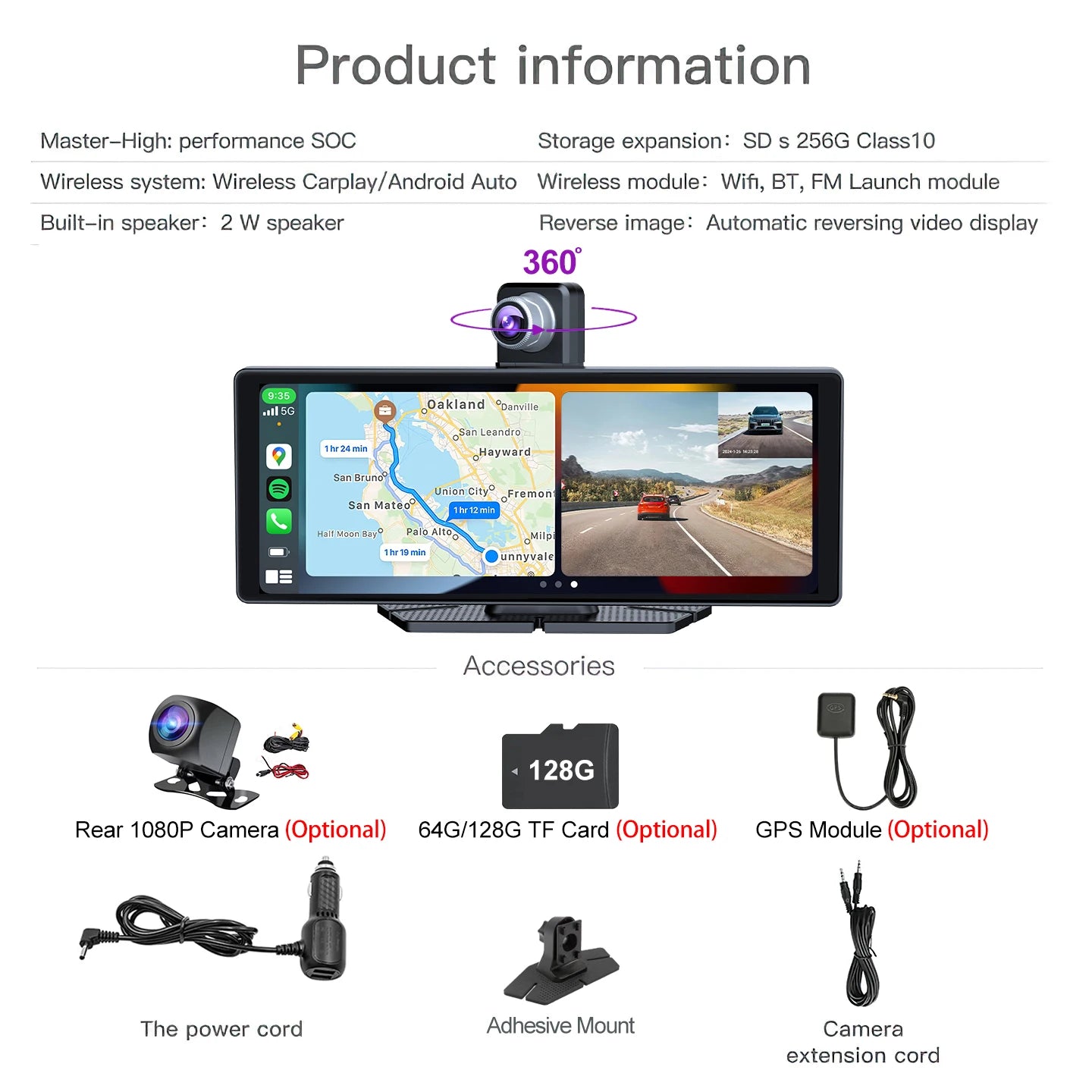 LEHX LP10Pro 10.26" DashCam Car DVR 4K Dual Len Recorder Carplay Android auto Ai Screen Dash Cam GPS Navigation Dashboard