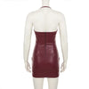 Tuularose Leather Spaghetti Strap Dress Women's Sexy Solid Sleeveless Halter Short Dress Party Club Retro Y2k Bodycon Mini Dress