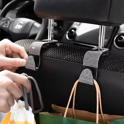 Multifunction Portable Rhinestone Car Seat Back Hook Headrest Storage Holder Hanging Bag Organizer Auto Interior Accessories