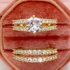 Huitan Sparkling 2Pcs Set Cubic Zirconia Rings for Women Wedding Engagement Fashion Jewelry Luxury Trendy Female Rings Wholesale