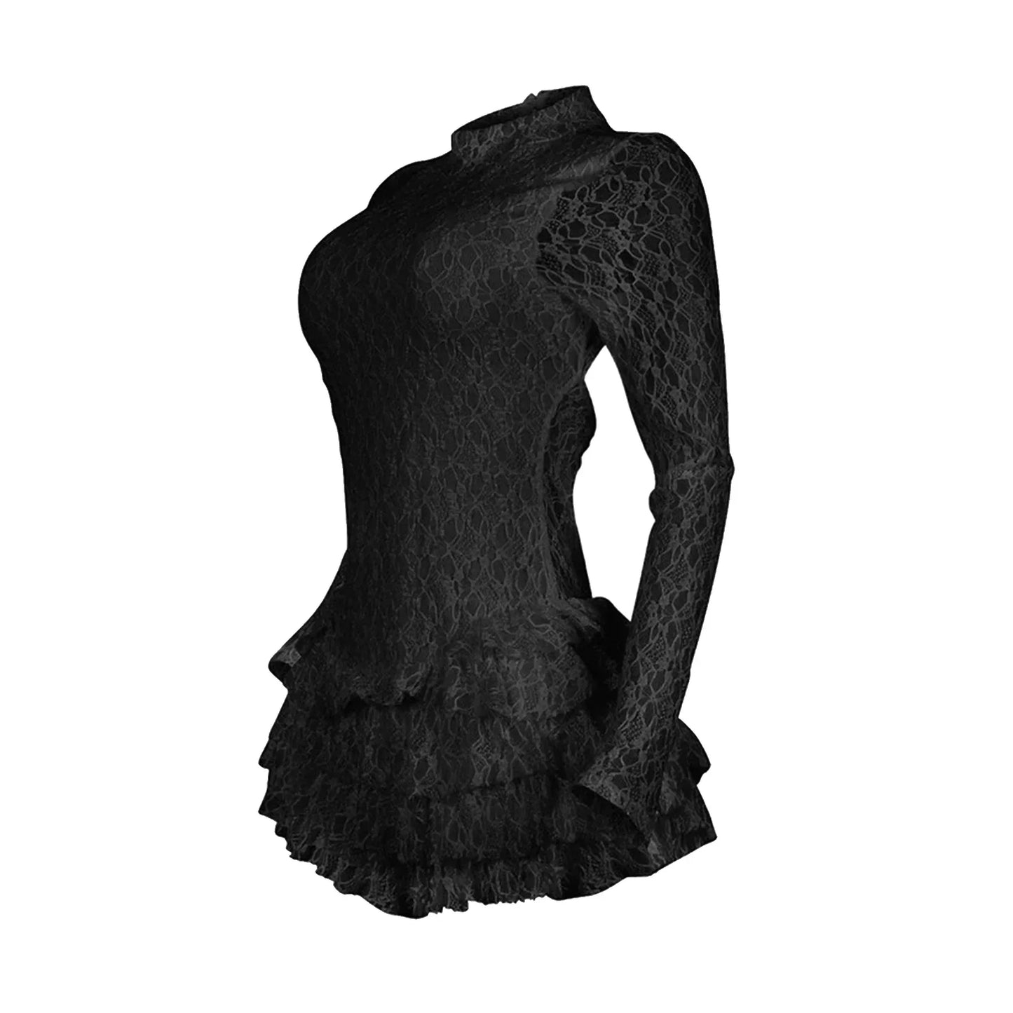 BWQ Women Long Sleeve Lace Ruffles Ruched High Waist Short Jumpsuit Streetwear Backless Street One Piece Romper Playsuit