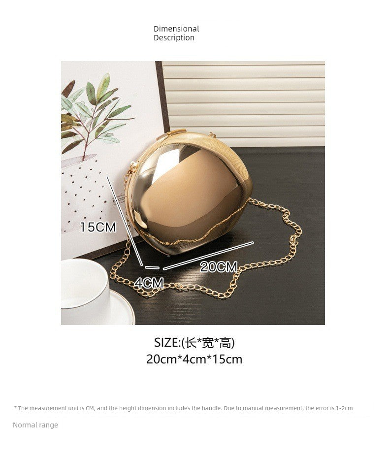 2024 New Arrival Golden Acrylic Shiny Metallic Goose Egg Box Glossy Shell Banquet Glossy Dumpling Hand Holding