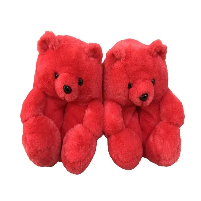 Cute Teddy Bear Plush Winter Slippers Wrapped in Heels Fun Indoor Floor Shoes Women's Gift Warm and Soft Cartoon Plush Animal Sl