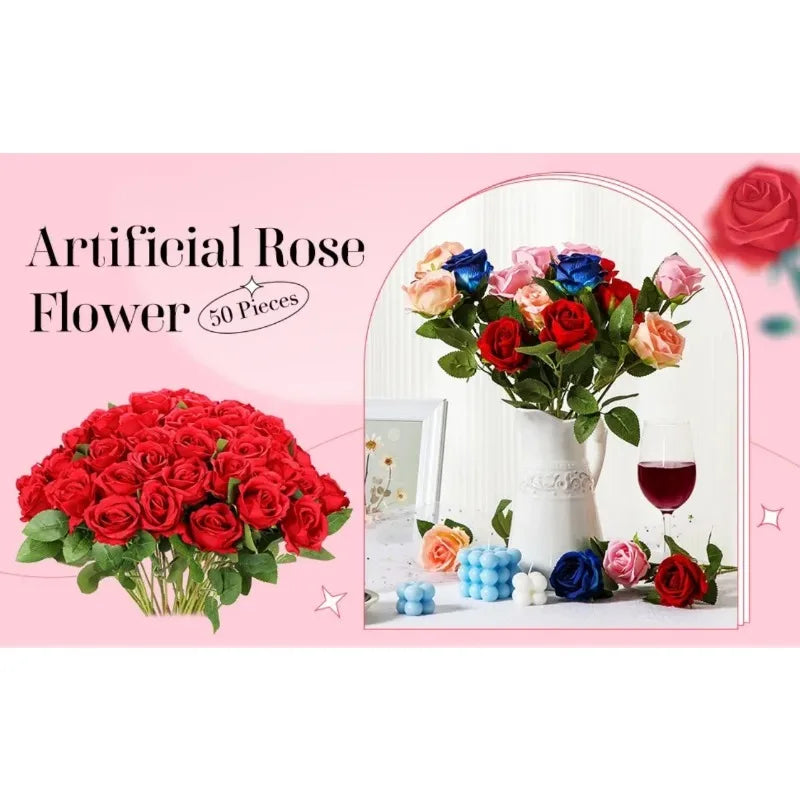 20 Pcs Artificial Velvet Silk Rose Flower Bouquet Real Looking Fake Roses Home Wedding Centerpieces Party Decorations