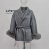 UCXQ Elegant OL Office Lady Overcoats Fur Patchwork Long Sleeve Woolen Coat Beautiful Women's Clothing Jacket Autumn 2025 Winter