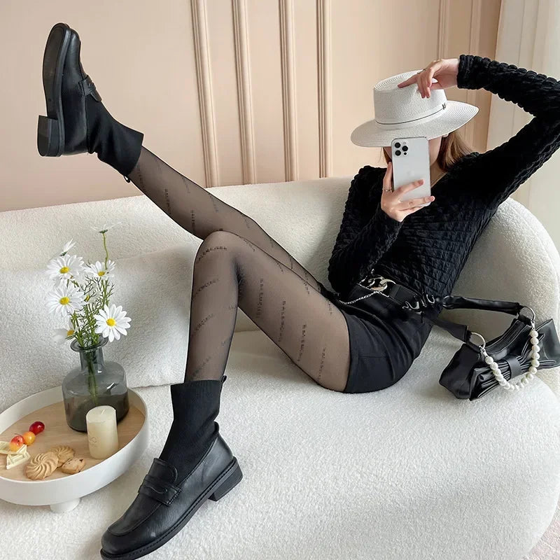 New Warm Tights For Women Winter Fleece Leggings Thermal Stockings Woman Insulated Printed Pantyhose