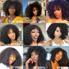 Afro Kinky Curly Wigs with Bangs 250% Density Brazilian Remy Human Hair Full Machine Made Wigs Short Afro Curly Wigs For Women
