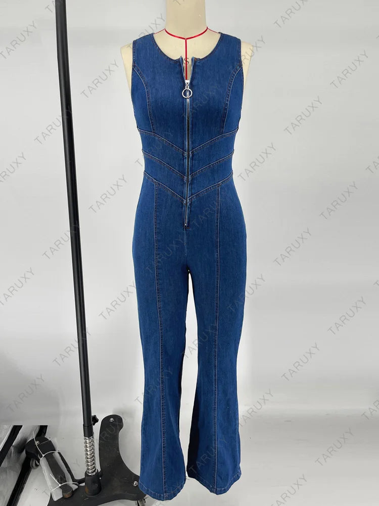 TARUXY Backless Heart Cutout Bodycon Jumpsuit For Women Casual Sleeveless Slim One-Piece Outfits Retro Denim Jumpsuits New 2025