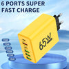 65W USB C Charger 6 Ports Fast Charging Wall Charger for iPhone 15 14 Pro Max Samsung Galaxy S23 Xiaomi 14 Mobile Phone Charger