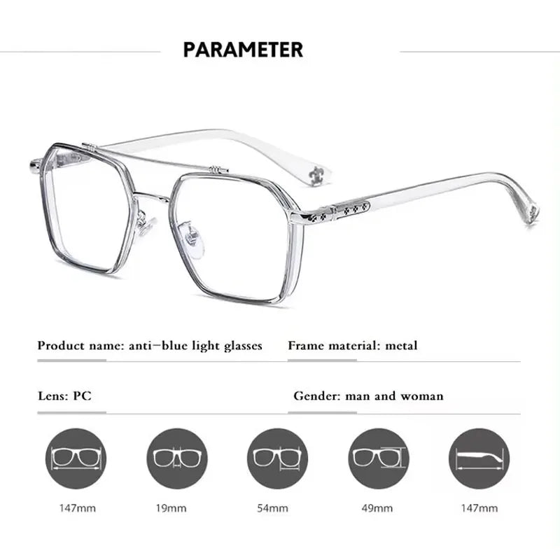 NEW Double Bridge Square Anti-blue Light Glasses Women Men Vintage Transparent Computer Glasses Oversize Frame Eyeglasses