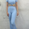 Ladies Jumpsuit Summer Outfit 2023 Sexy O-Ring Decor Cutout Short Sleeve Jumpsuit Sexy Backless Cutout High Waist Jumpsuit