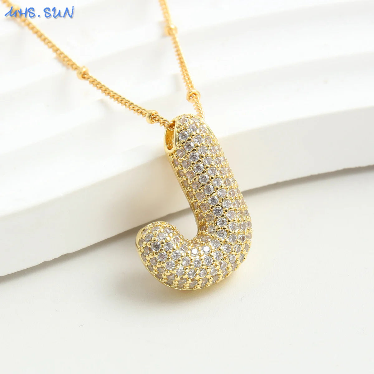 SUNSLL Cubic Zircon A-Z 26 Bubble Letter Necklace 2 Sizes Gold Plated M Chunky Balloon Initials Pendant Women Chain Jewelry 2024