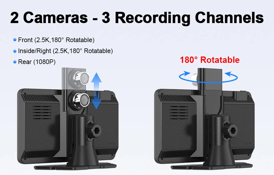 Jansite 7" Car DVR 2.5K Dash cam Wireless Carplay Android Auto Front and Rear Camera Dashboard Driving Recorder Dual Lens Wifi