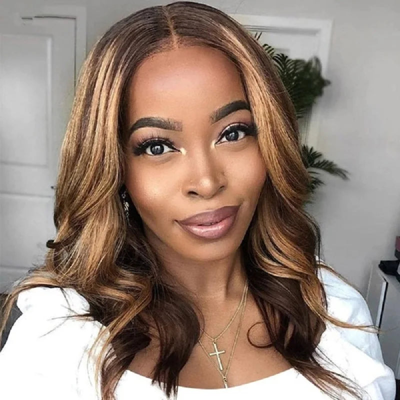 Highlight Body Wave Bob Wig Human Hair  Lace Front Human Hair Wigs For Women Honey Blonde 13X6 Transparent Lace Frontal Wig