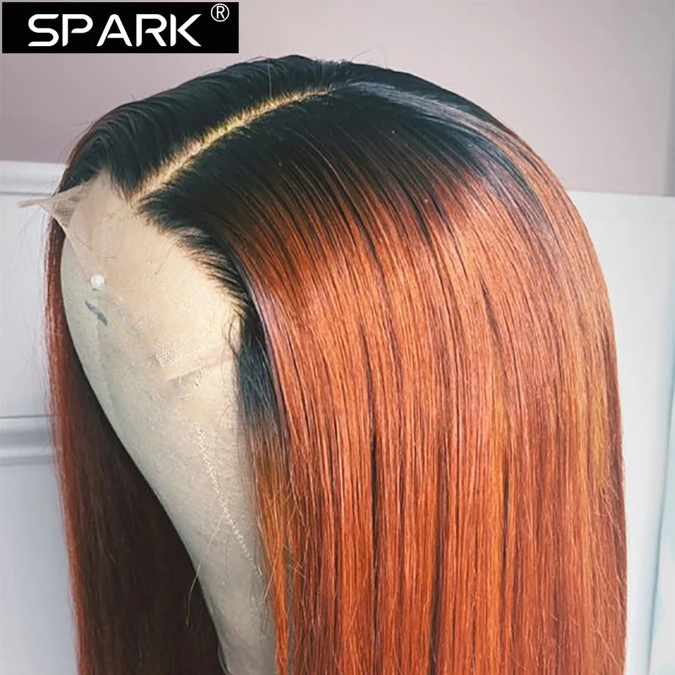 Ombre Ginger Orange Straight Hair Lace Closure Wig Ombre Human Hair Wigs Lace Frontal Wig Colored Wigs For Black Women