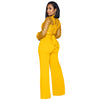 Fashion Women's Clothing Hollow Long-sleeved Loose Wide Leg Jumpsuits Overall Pants Solid Color Sexy Lace