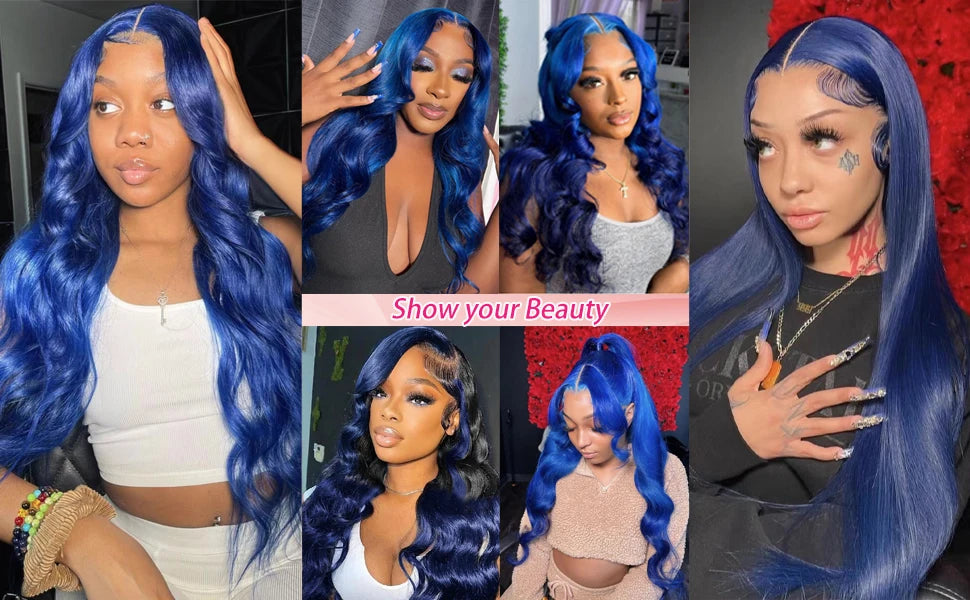 13x4 13x6 4x4 Blue Colored Lace Front Wigs For Black Women Brazilian Transparent Lace Frontal Wigs Human Hair Pre Plucked
