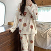 Coral Fleece Women Pajama Set Warm Winter Sleepwear Cozy Loungewear Bear Peach Print Nightwear Christmas Gift for Girls