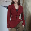 TWOTWINSTYLE Hollow Out Backless Slimming Blazers For Women Notched Collar Long Sleeve Spliced Button Irregular Blazer Female