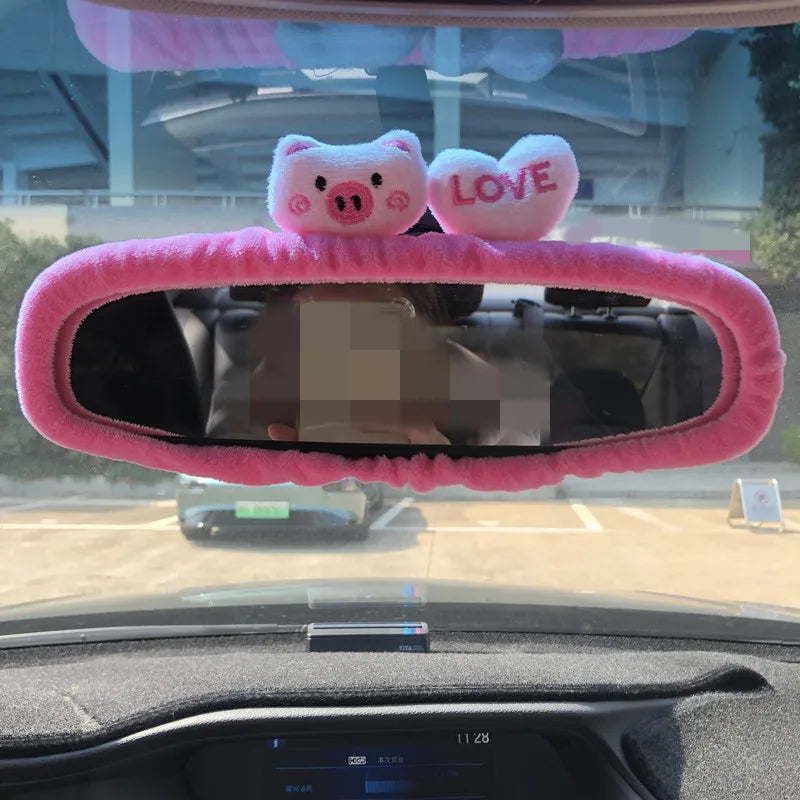 Adorable Rabbit Car Rearview Mirror Cover Cute Creative Korean Character Mirror Cartoon Reversing Decoration Female