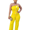 Znaiml Sexy Yellow Button Wide Leg Pants Stretch Long Rompers One Pieces Overalls Women Strapless Jumpsuit Birthday Streetwear