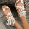 Sandals Women's Floral Pattern Hollow Out Toe Post Lace Flower Sandals Roman Style Open Toe Flat Shoes Women's Sandals