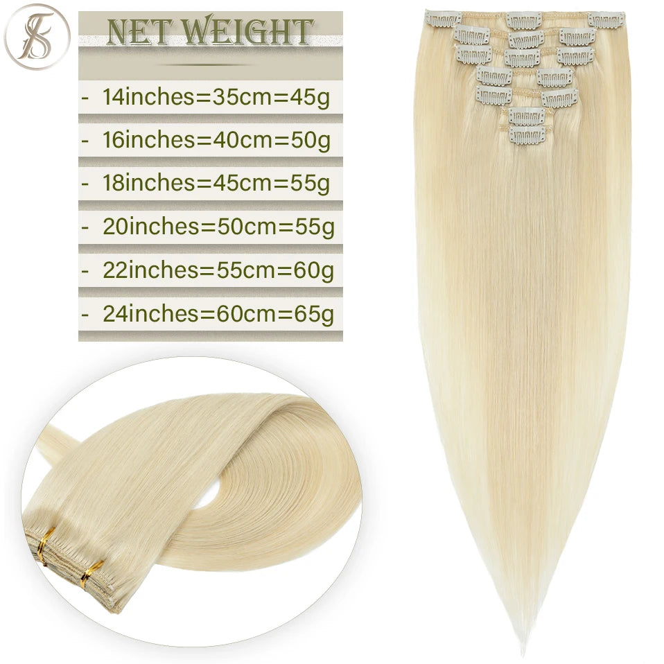 TESS 7Pcs/Set Human Hair Clip In Hair Extensions Natural Extension 14"-24" Full Head Blonde Human Hair Clip Ins Remy Hair Pieces