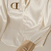 Elegant French Women's White Satin Shirt Turn-down Collar Long Sleeve Blouse Autumn/Winter for Women Casual Simple Office Lady