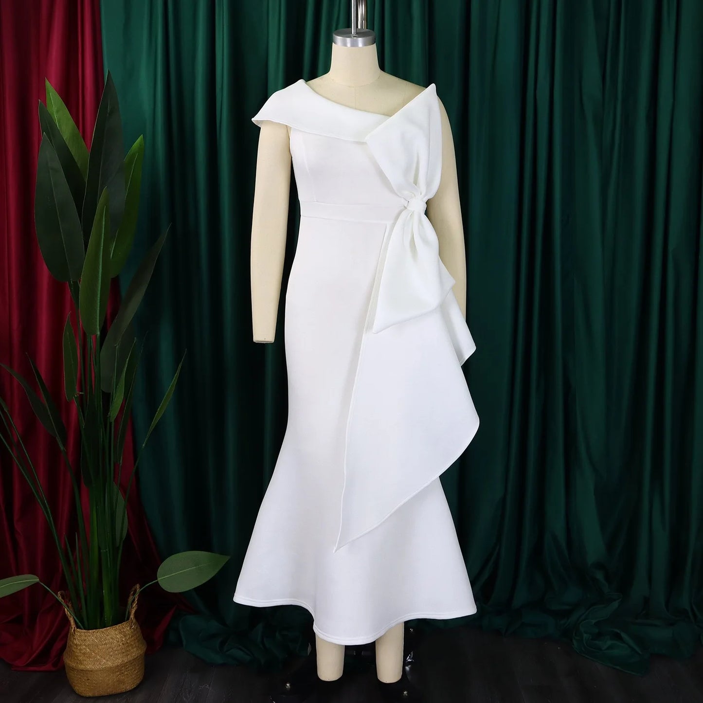Elegant Dresses for Women One Shoulder Sleeveless Ruffles Mermaid Floor Length Luxury Birthday Party Dinner Vestidos Mujer Dress