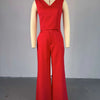 Two Piece Sets Women Pant Set Sleeveless V Neck Casual Pants Y2k Tops Wide Leg Long Pants High Waist Elegant Party Streetwear