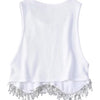 High Street Sexy Hem Tassel Diamond Beading Knitting T Shirt Chic Short Camis Tank Lady Slim Crop Vest Tops