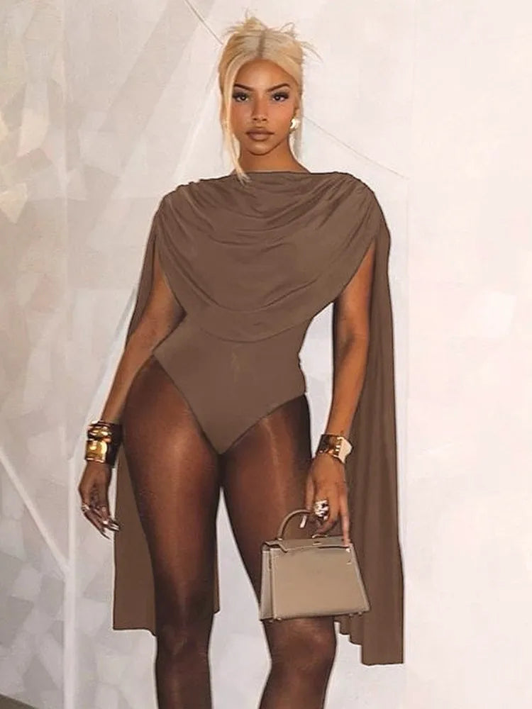 Joskaa Chic and Elegant Tassel Swing Collar Bodysuit Women Hipster Sexy One Piece Rompers 2025 Spring Midnight Party Club Tops