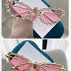 KLASSNUM Luxury Woman Sunglasses Cat-eye Rhinestone Sunglasses 2024 Trendy Party Eyepiece Glitter Metal Frame Color Lens Shades