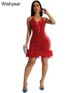 Elegant Luxury Sequins See Through Feather Mini Dress Celebrity Halter Backless Women‘s Sexy Birthday Party Nightclub Vestidos