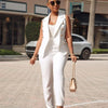Business OL Work Wear Two Piece Pant Suits for Women Set Elegant Sleeveless Blazer Top + Pencil Pants Office Lady Matching Sets