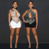 HLJ Gold Woman Evening Party Outfits Rhinestone Crystal Luxury Jumpsuits Women Corset Patchwork Bodycon Rompers Elegant Sexy
