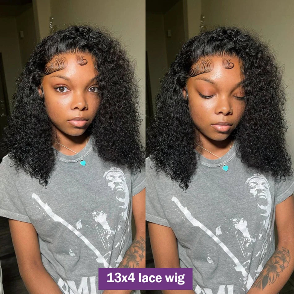 Glueless Wig Short Kinky Curly Bob Wig 12A Malaysian Lace Front Human Hair Wigs Wet And Wavy Water Wave Bob Wig 13x4 Frontal Wig