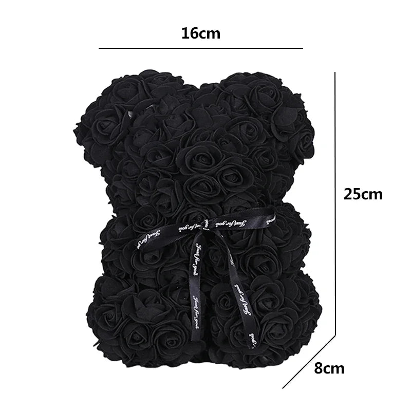 25cm Artificial Teddy Rose Flower Bear with Box Romantic Valentines Day Gift Girlfriend Women Mother Birthday Wedding Party Deco