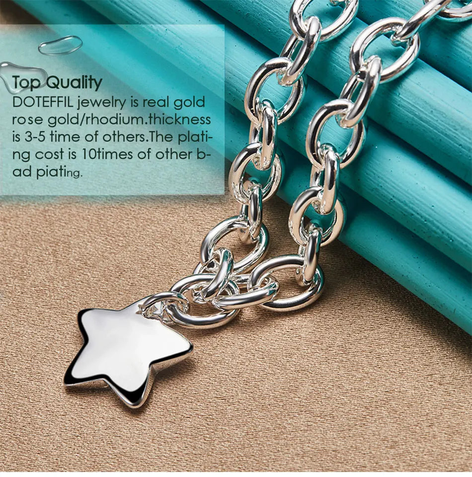DOTEFFIL 925 Sterling Silver Star Pendant 18 Inch Chain Necklace For Woman Wedding Engagement Fashion Jewelry
