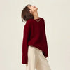 Turtleneck 100% cashmere sweater women loose thickening age reduction niche vintage red crewneck sweater women long sleeves