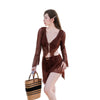 Bikini Sets Women Long Sleeve Irregular Three Pieces Lace-up Summer Sun-proof Vintage European Style Sexy Swimwear Beach Outfit