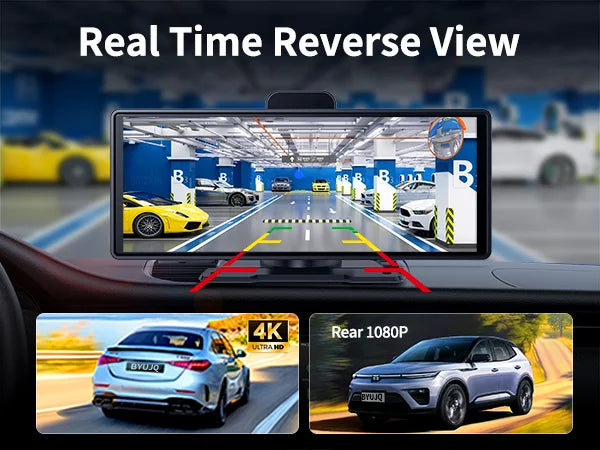 Imagebon 10.26" 4K ADAS Wireless CarPlay & Android Auto Dash Cam Night Vision 24h Park Monitoring Loop Recording GPS FM Car DVR